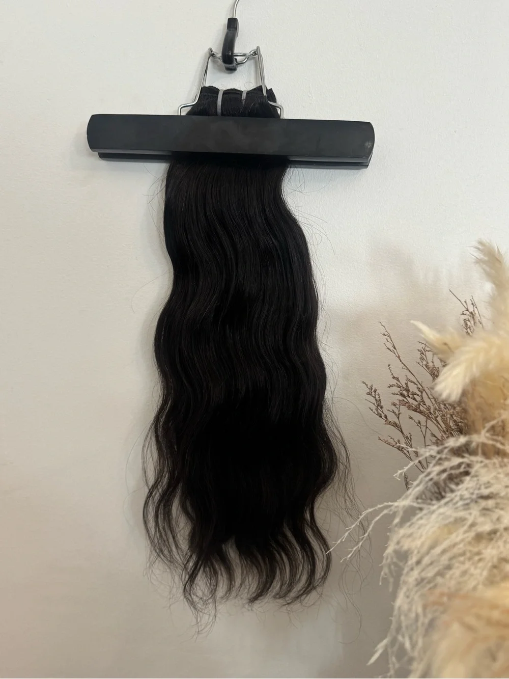 100% Human Hair Weft Extensions 16” Black Natural Wavy
